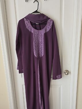 Purple Embroidered Long Abaya Dress With Matching Hijab